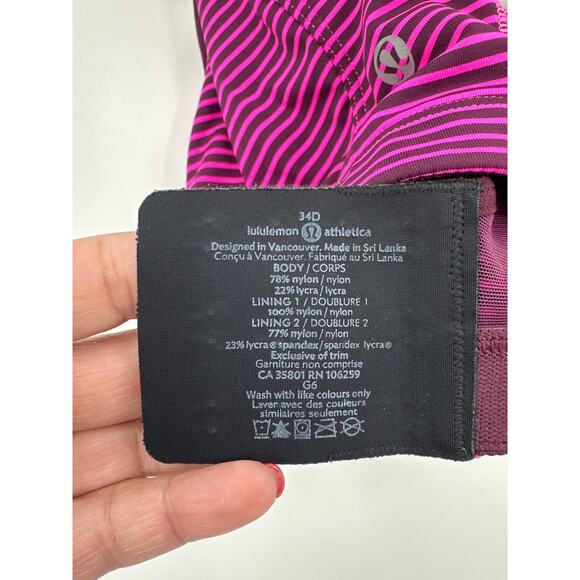 Lululemon Ta Ta Tamer II High Impact Sports Bra Hyer Stripe Raspberry Glo 34D - Picture 4 of 4